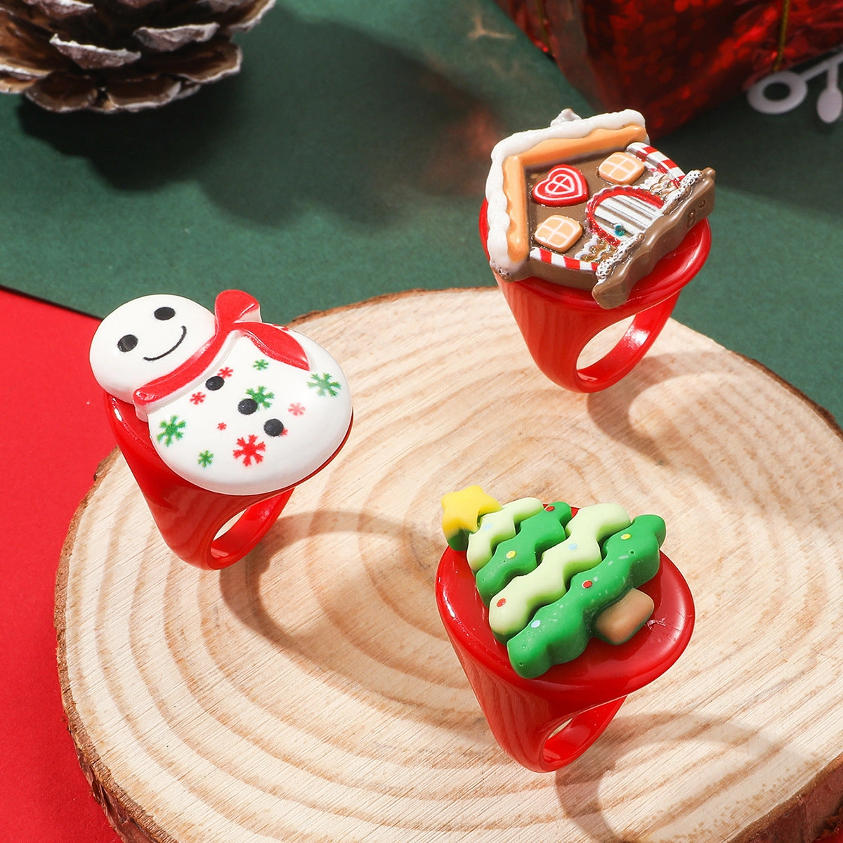 Wholesale Christmas Cute Cartoon Resin Rings