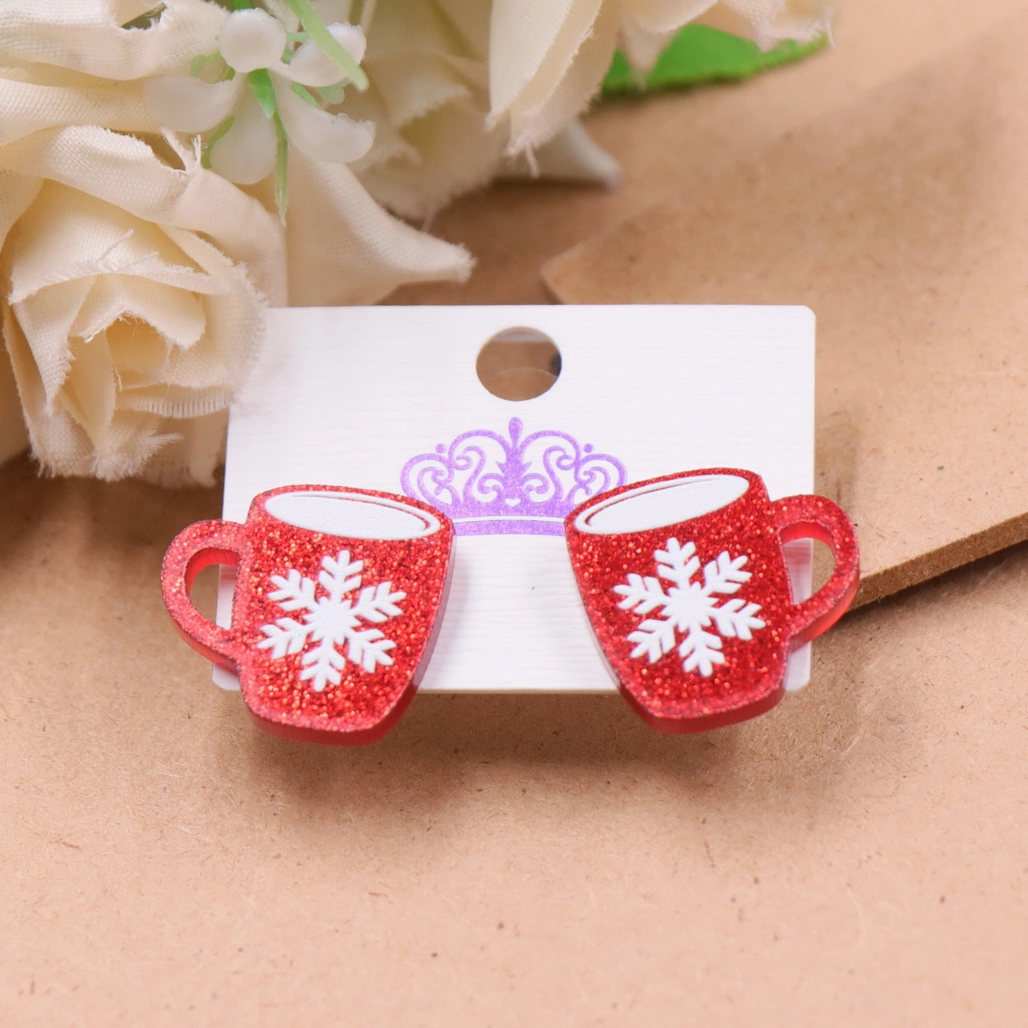 Wholesale Christmas Cute Cut Red Glitter Acrylic Stud Earrings