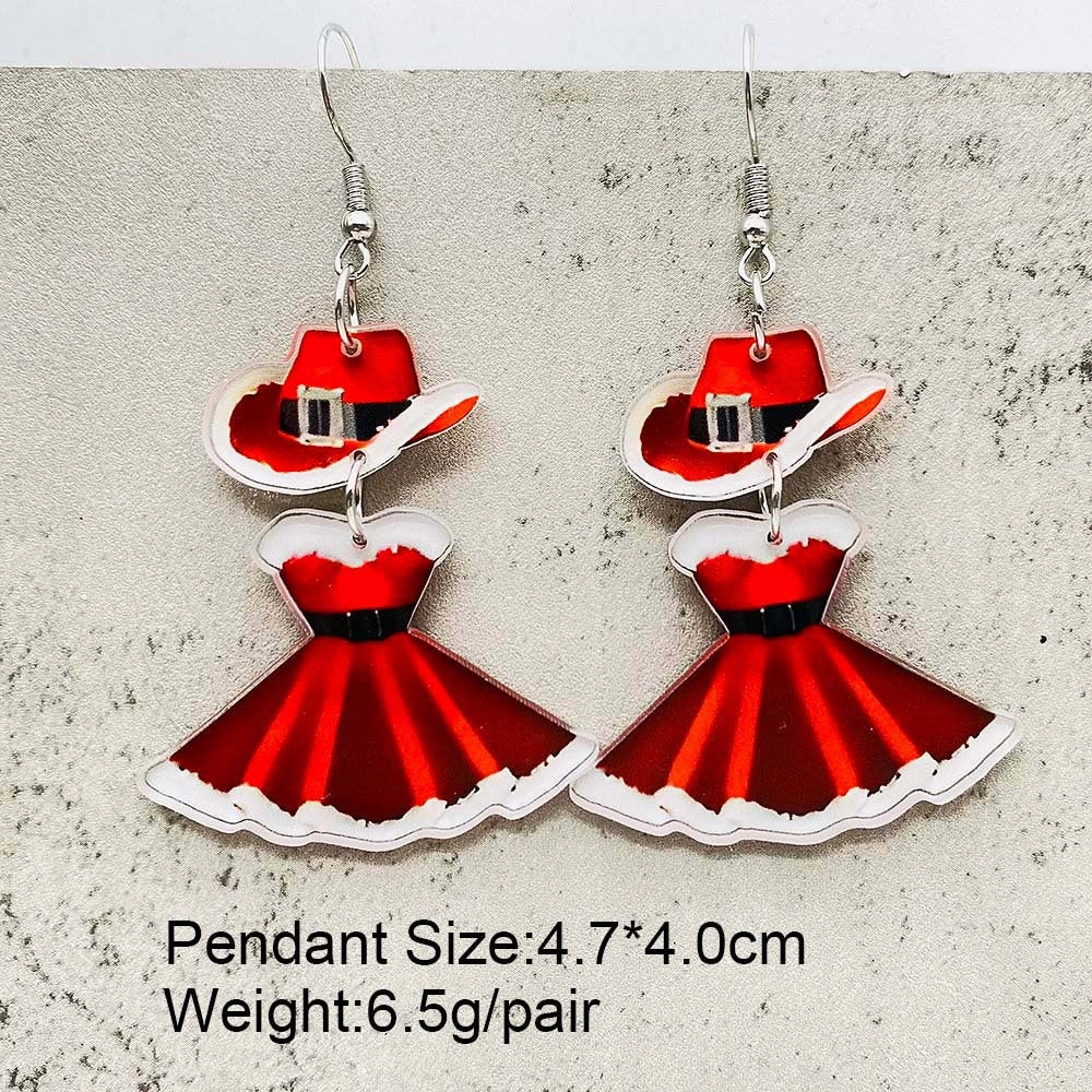 Wholesale Christmas Cute Princess Dress Western Denim Santa Hat Acrylic Earrings