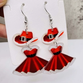 Wholesale Christmas Cute Princess Dress Western Denim Santa Hat Acrylic Earrings