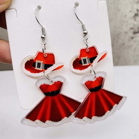 Wholesale Christmas Cute Princess Dress Western Denim Santa Hat Acrylic Earrings