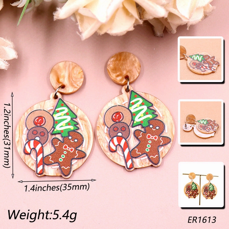 Wholesale Christmas Day Acrylic Christmas Tree Gingerbread Man Earrings