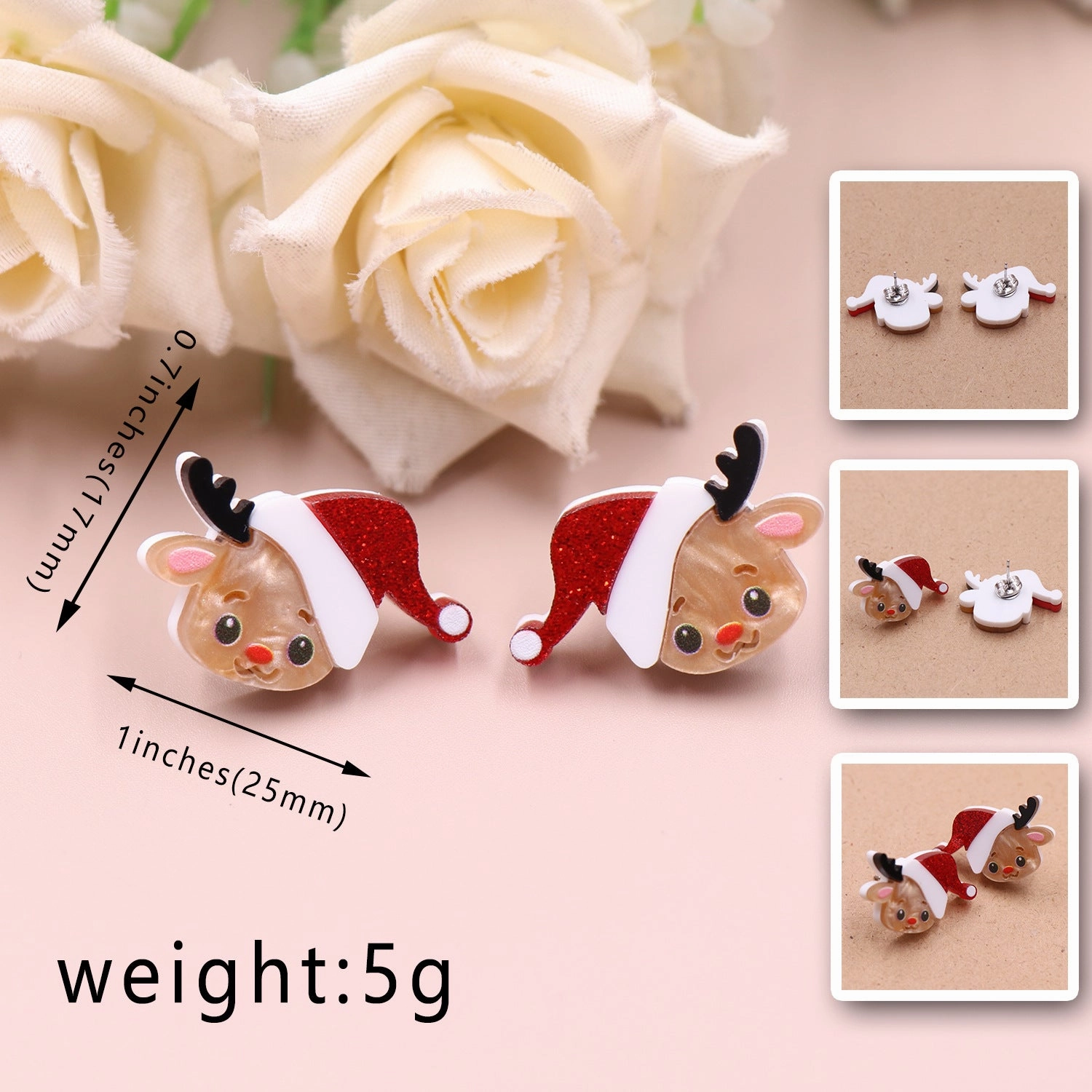 Wholesale Christmas Deer Cute Acrylic Jewelry Cartoon Stainless Steel Stud Earrings