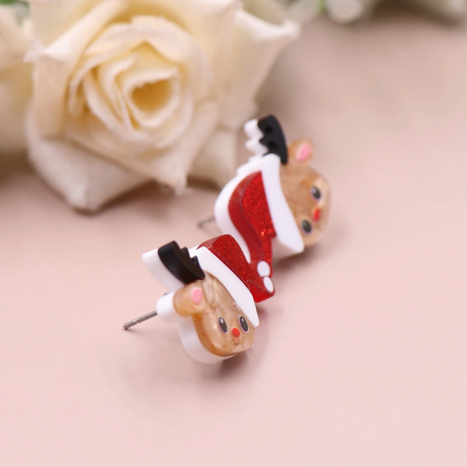 Wholesale Christmas Deer Cute Acrylic Jewelry Cartoon Stainless Steel Stud Earrings