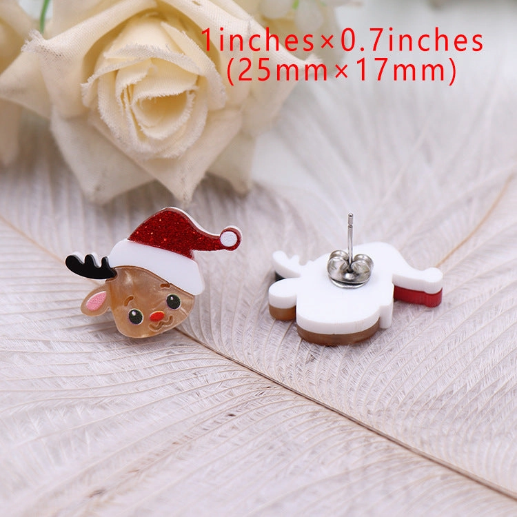Wholesale Christmas Deer Cute Acrylic Jewelry Cartoon Stainless Steel Stud Earrings