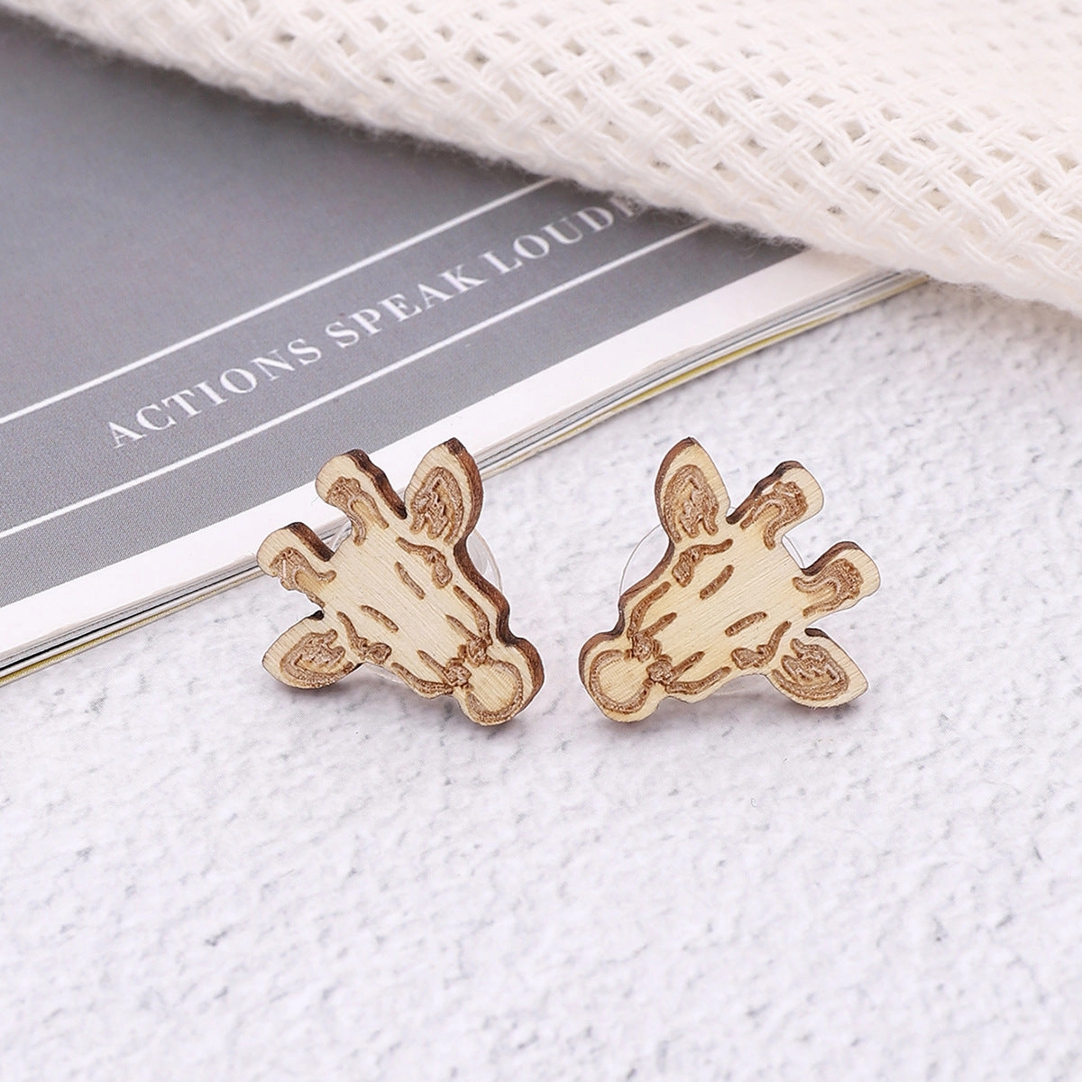 Wholesale Christmas Deer Elk Wood Chip Earrings