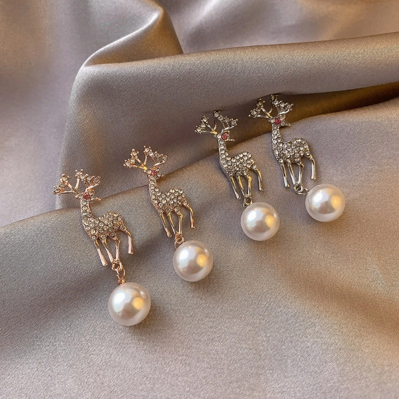 Wholesale Christmas Diamond Elk Pearl Earrings