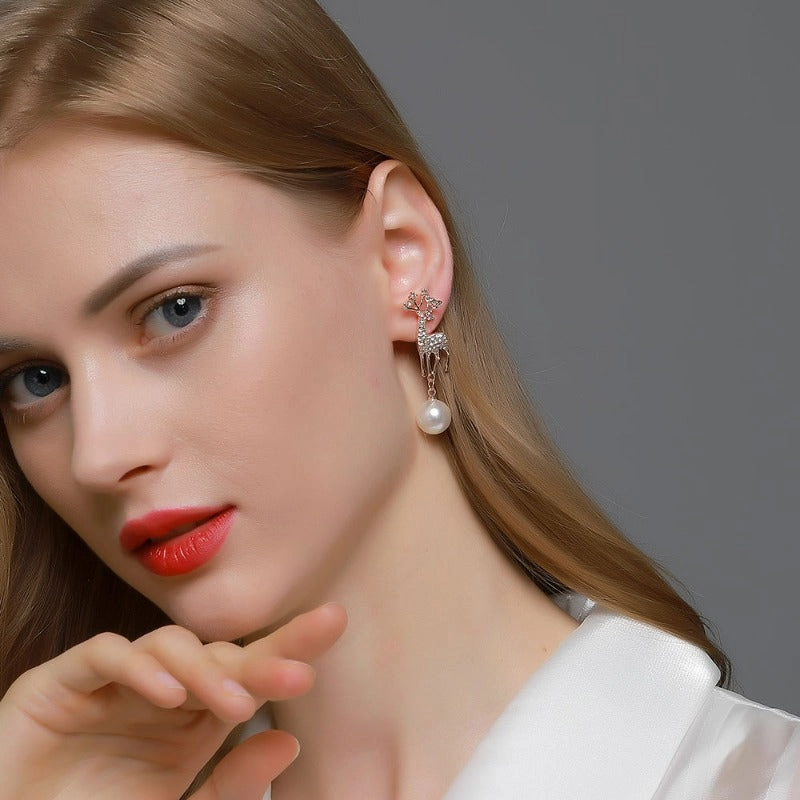 Wholesale Christmas Diamond Elk Pearl Earrings