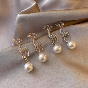 Wholesale Christmas Diamond Elk Pearl Earrings