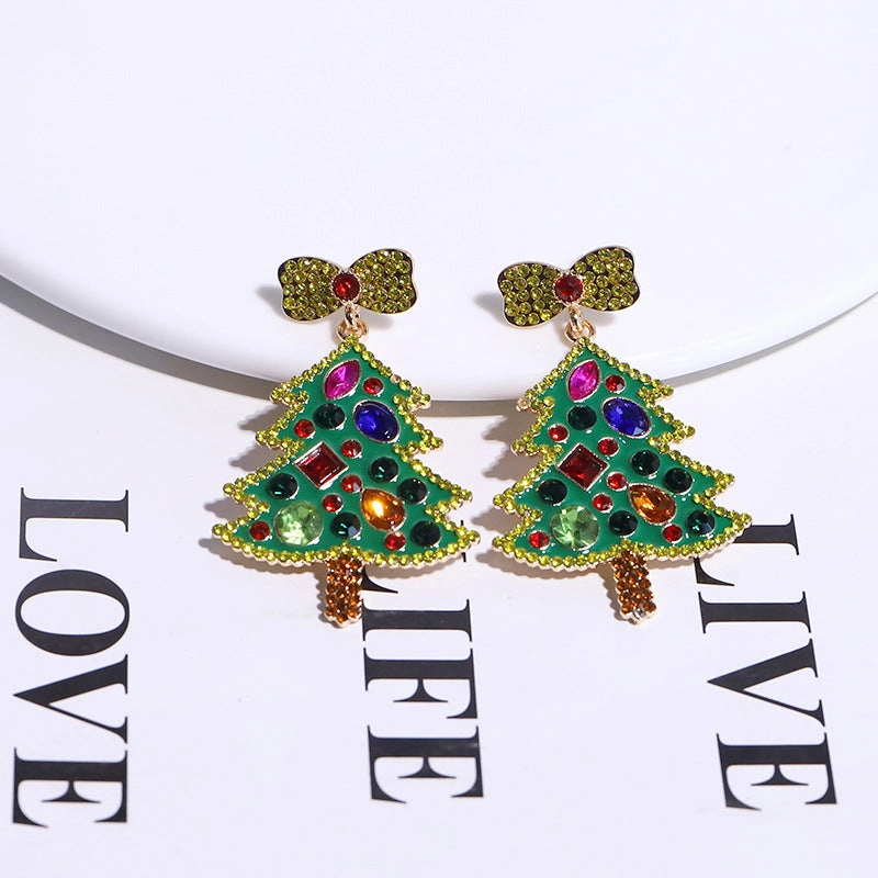 Wholesale Christmas Diamond Inlaid Alloy Earrings