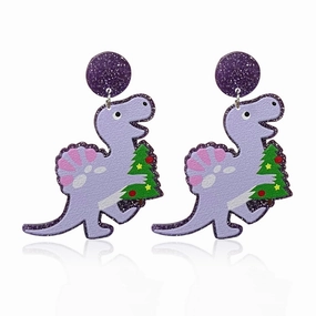 Wholesale Christmas Dinosaur Christmas Hat Neon Acrylic Scarf Dinosaur Women Earrings
