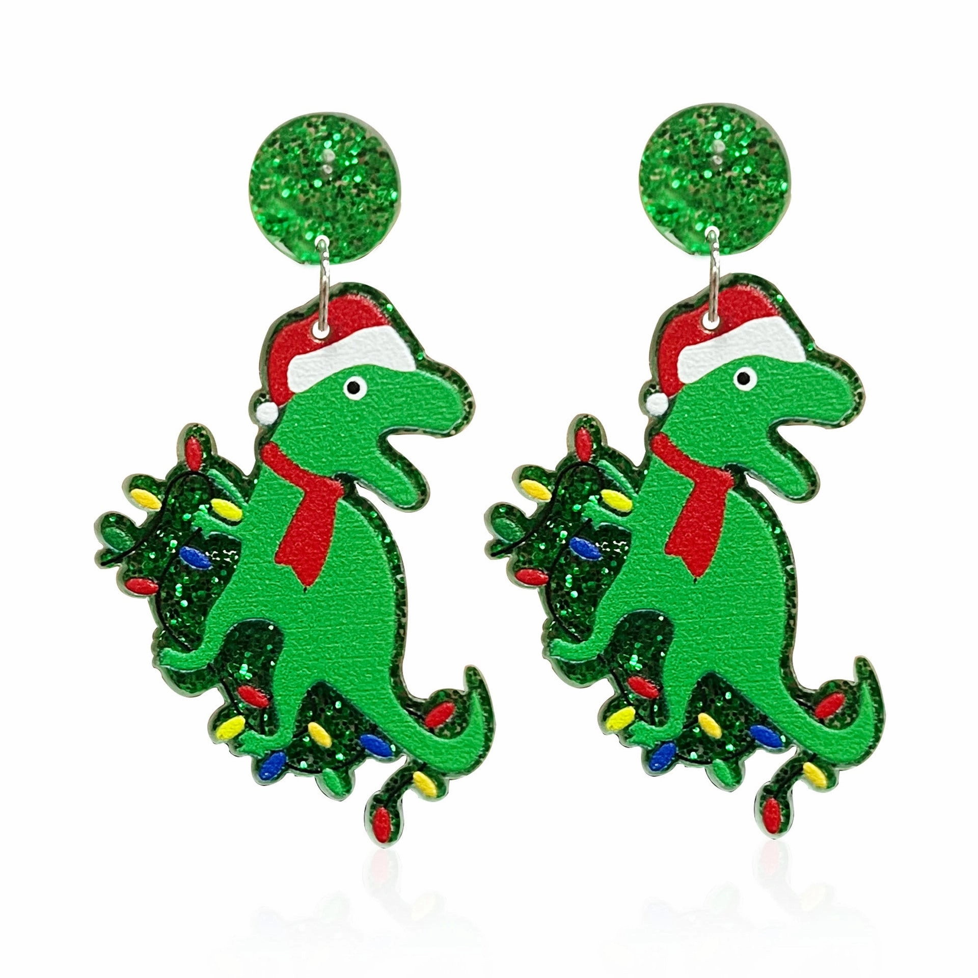 Wholesale Christmas Dinosaur Christmas Hat Neon Acrylic Scarf Dinosaur Women Earrings