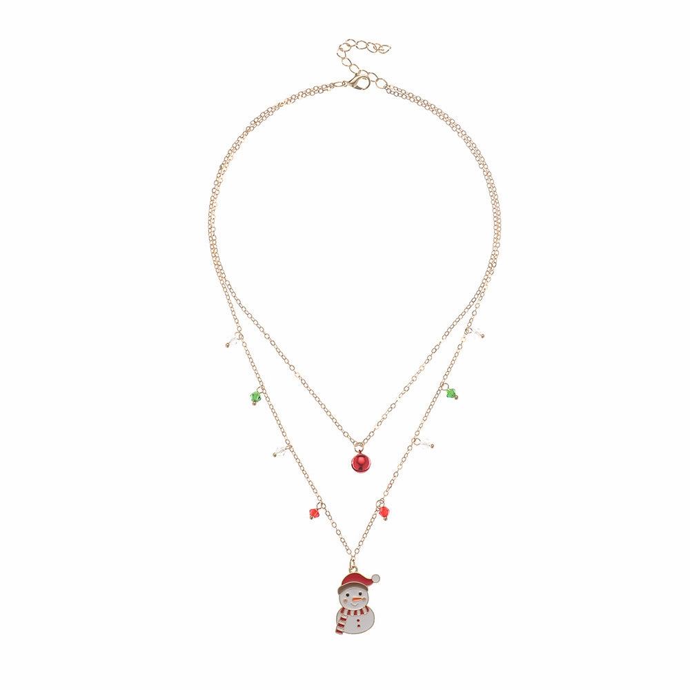 Wholesale Christmas Double Layer Snowman Oil Drop Necklace