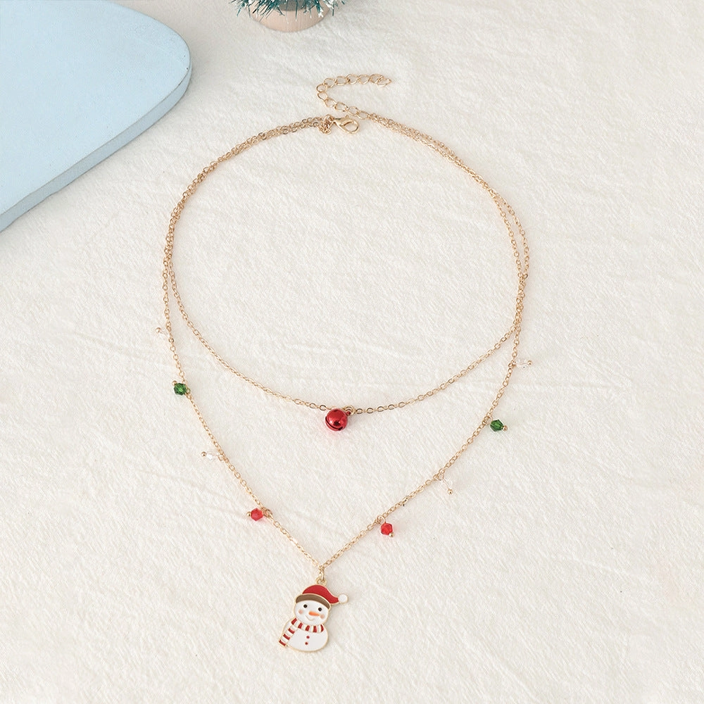 Wholesale Christmas Double Layer Snowman Oil Drop Necklace