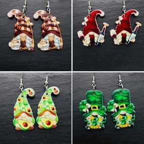 Wholesale Christmas Double Sided Printing Hat Gnome Acrylic Earrings