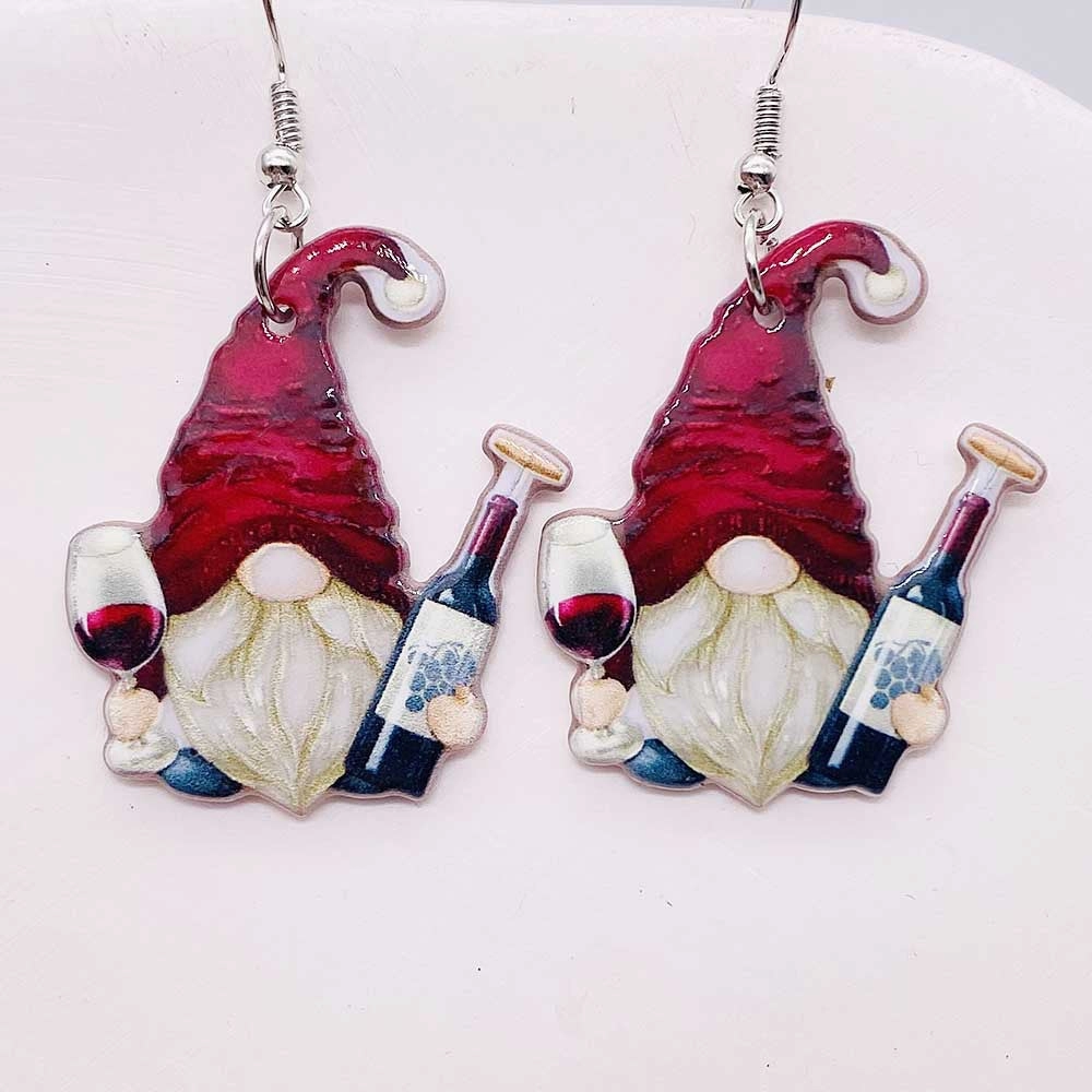 Wholesale Christmas Double Sided Printing Hat Gnome Acrylic Earrings