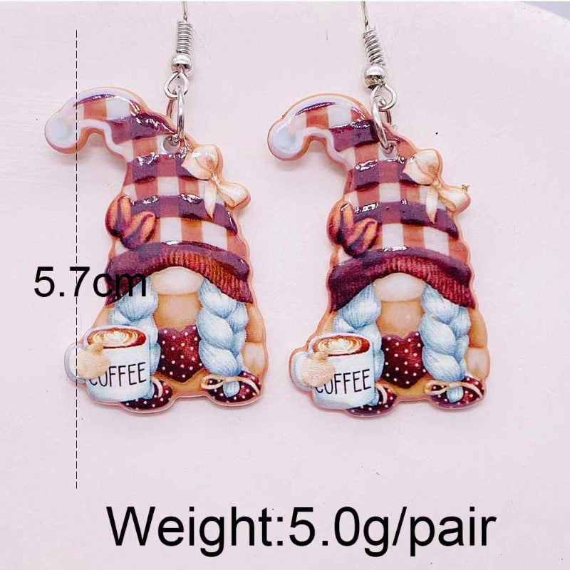 Wholesale Christmas Double Sided Printing Hat Gnome Acrylic Earrings