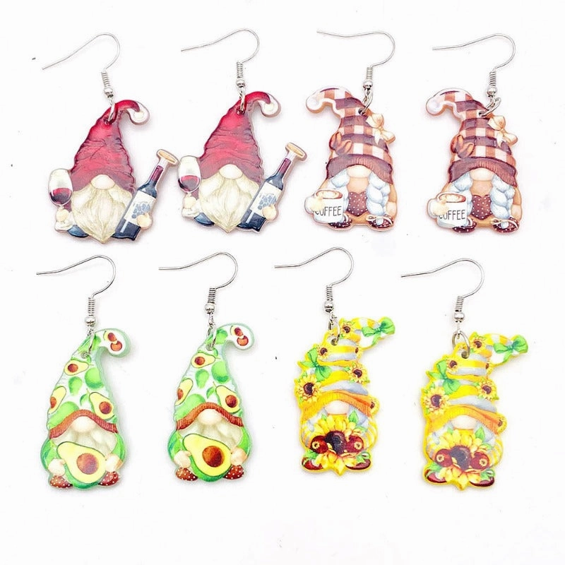 Wholesale Christmas Double Sided Printing Hat Gnome Acrylic Earrings