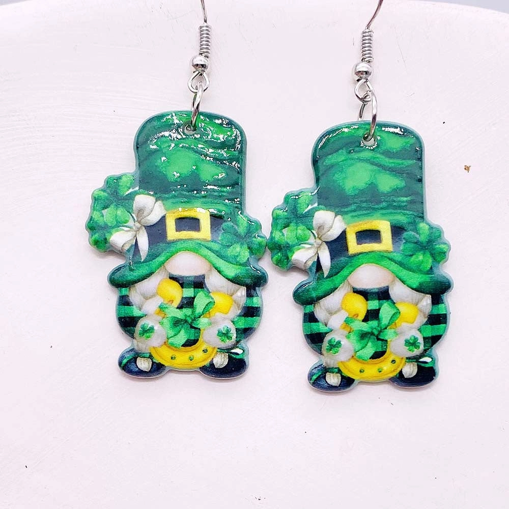 Wholesale Christmas Double Sided Printing Hat Gnome Acrylic Earrings