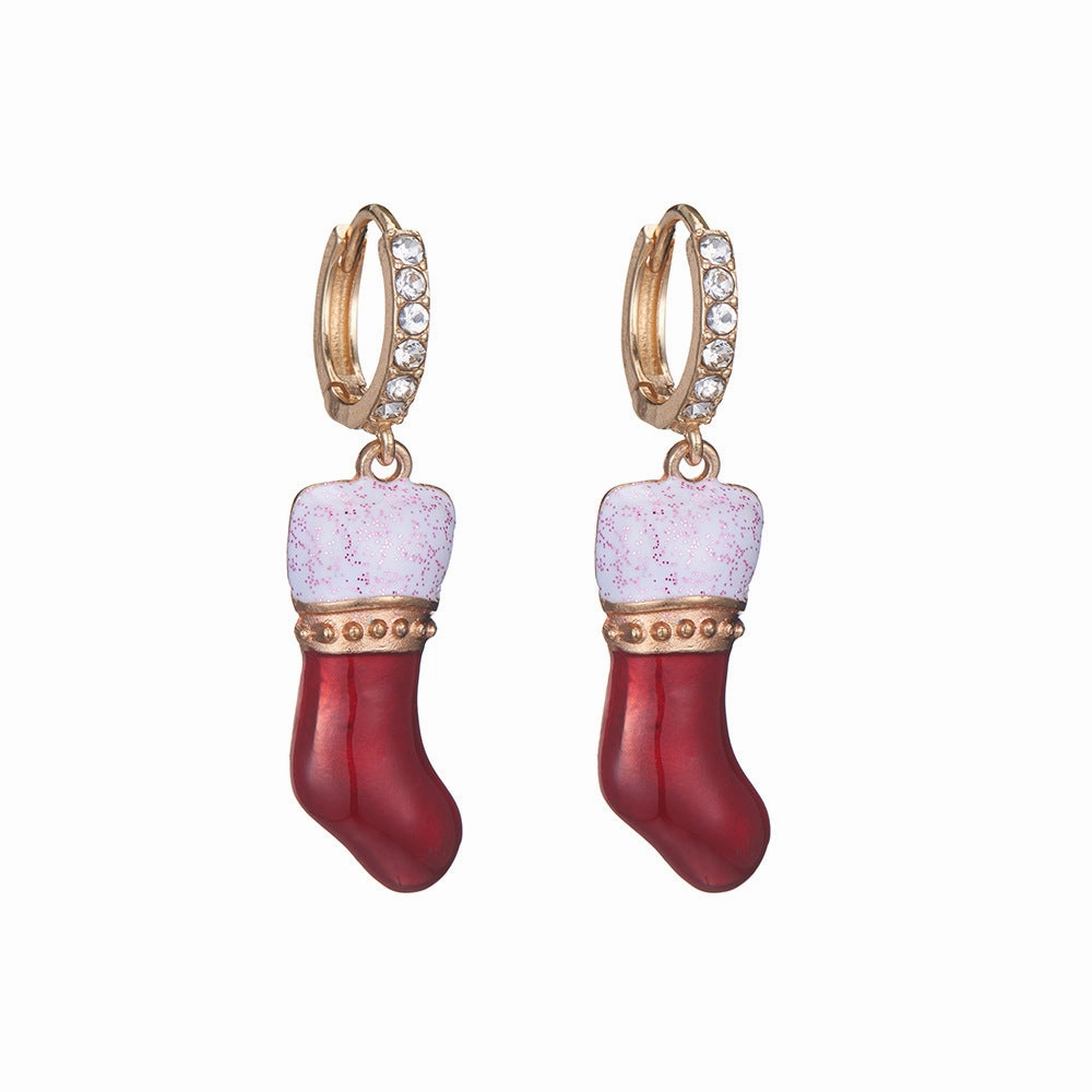 Wholesale Christmas Drip Oil Christmas Tree Elk Earrings