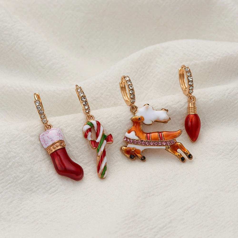 Wholesale Christmas Drip Oil Christmas Tree Elk Earrings
