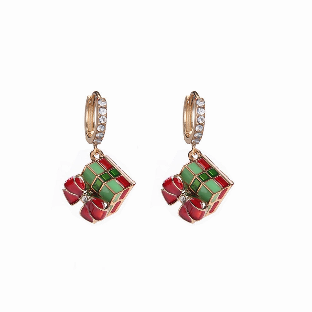 Wholesale Christmas Drip Oil Christmas Tree Elk Earrings