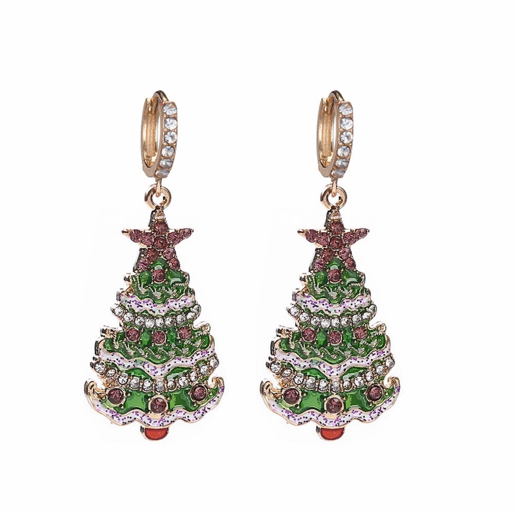 Wholesale Christmas Drip Oil Christmas Tree Elk Earrings