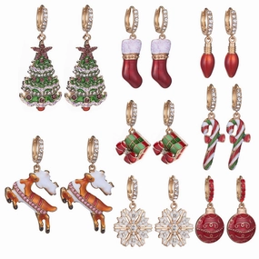 Wholesale Christmas Drip Oil Christmas Tree Elk Earrings