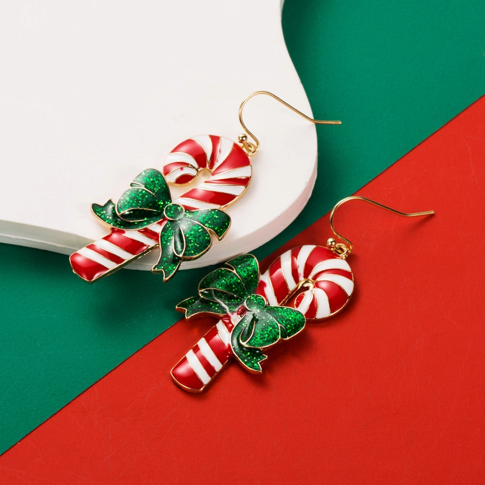 Wholesale Christmas Drip Oil Elk Snowflake Candy Alloy Earrings S925 Silver Needle Earrings