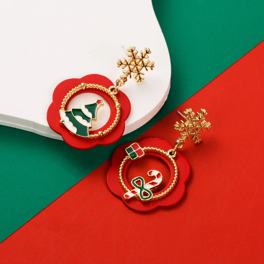 Wholesale Christmas Drip Oil Elk Snowflake Candy Alloy Earrings S925 Silver Needle Earrings