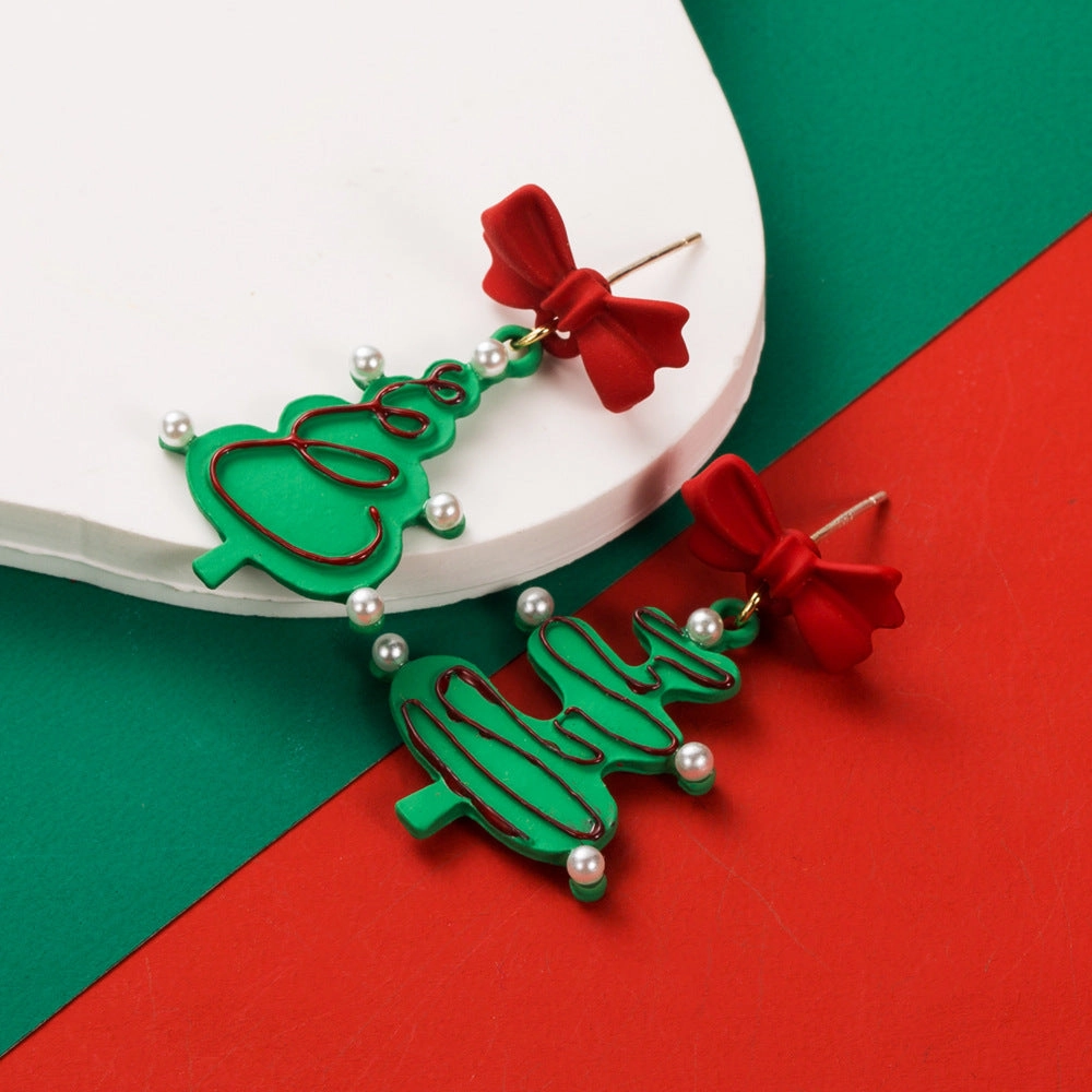 Wholesale Christmas Drip Oil Elk Snowflake Candy Alloy Earrings S925 Silver Needle Earrings