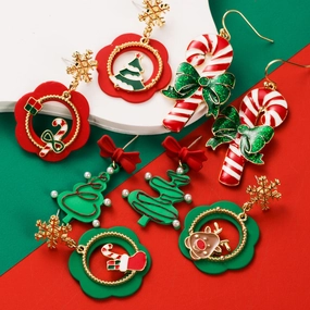 Wholesale Christmas Drip Oil Elk Snowflake Candy Alloy Earrings S925 Silver Needle Earrings