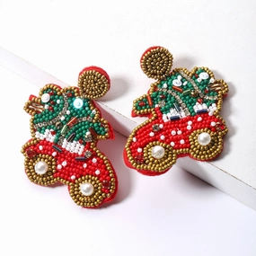 Wholesale Christmas Earrings Creative Pumpkin Hand-woven Rice Beads Pearl Earrings