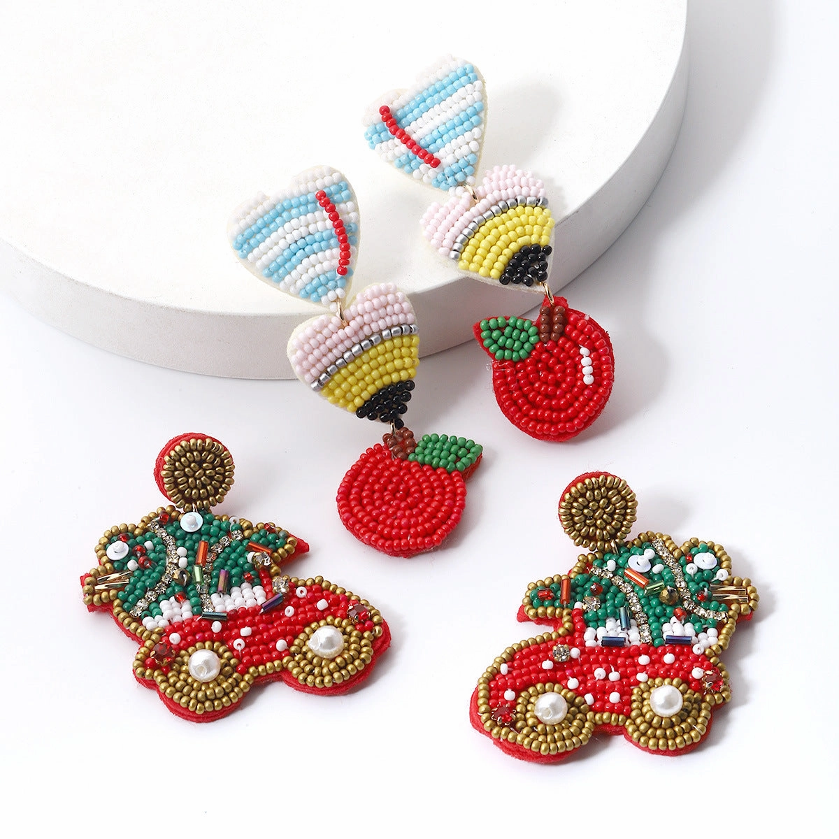 Wholesale Christmas Earrings Creative Pumpkin Hand-woven Rice Beads Pearl Earrings