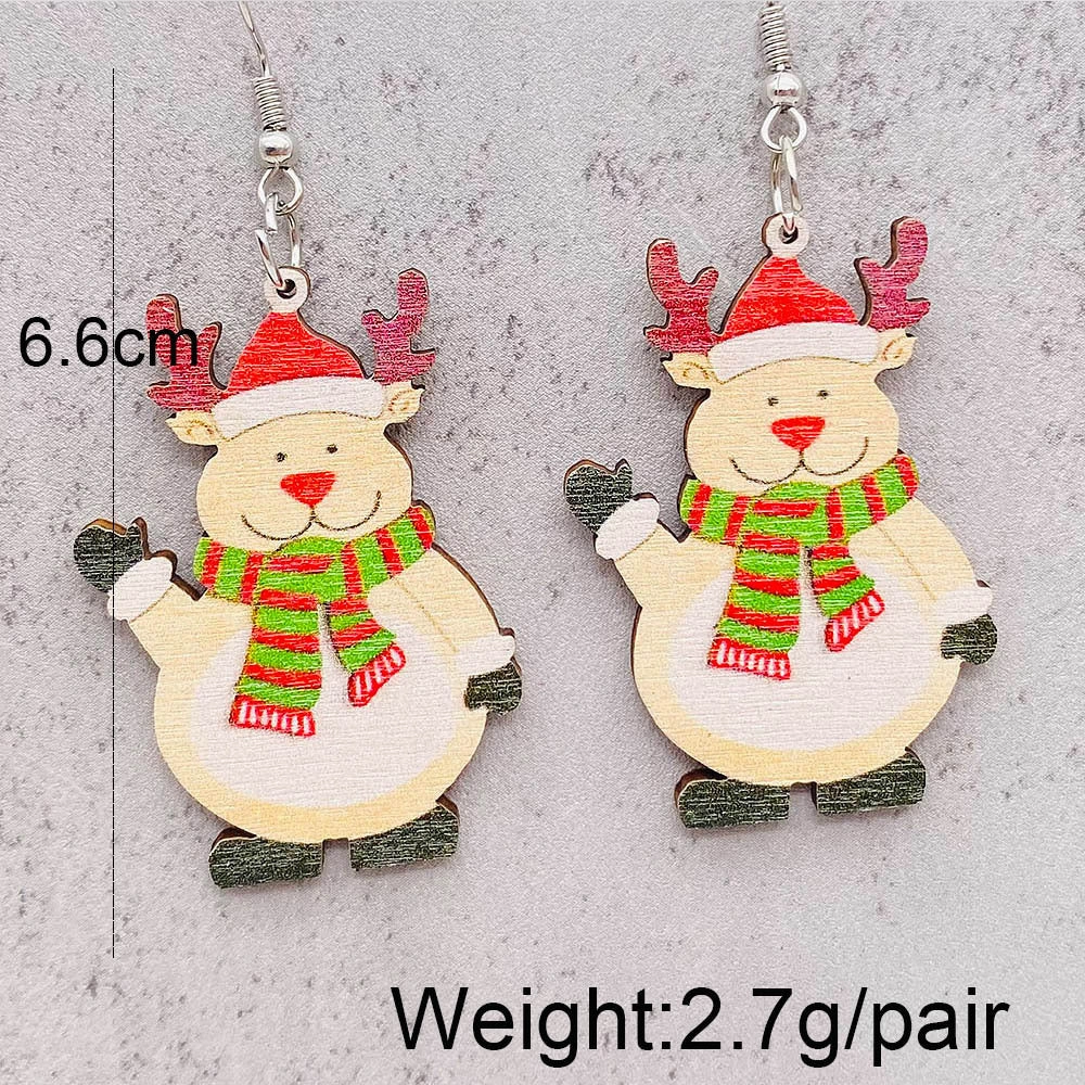 Wholesale Christmas Earrings Elk Christmas Tree Snowman Santa Claus Wooden Earrings