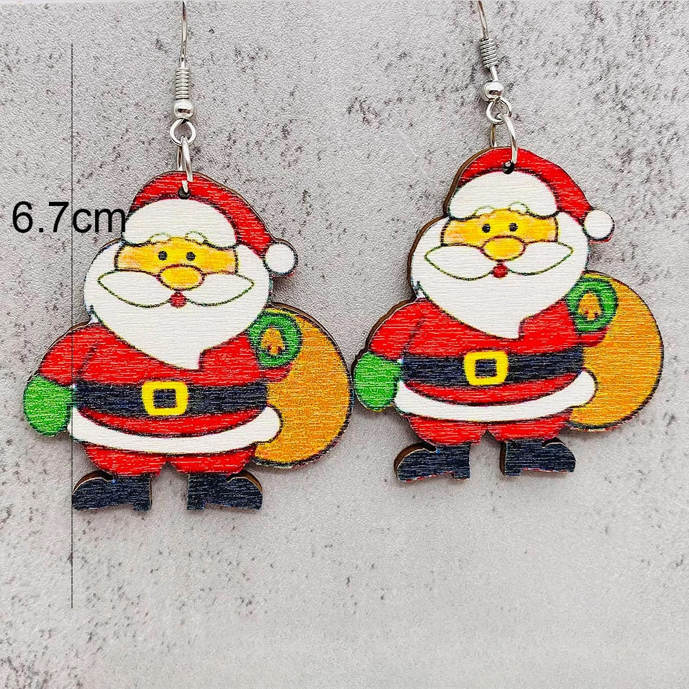 Wholesale Christmas Earrings Elk Christmas Tree Snowman Santa Claus Wooden Earrings