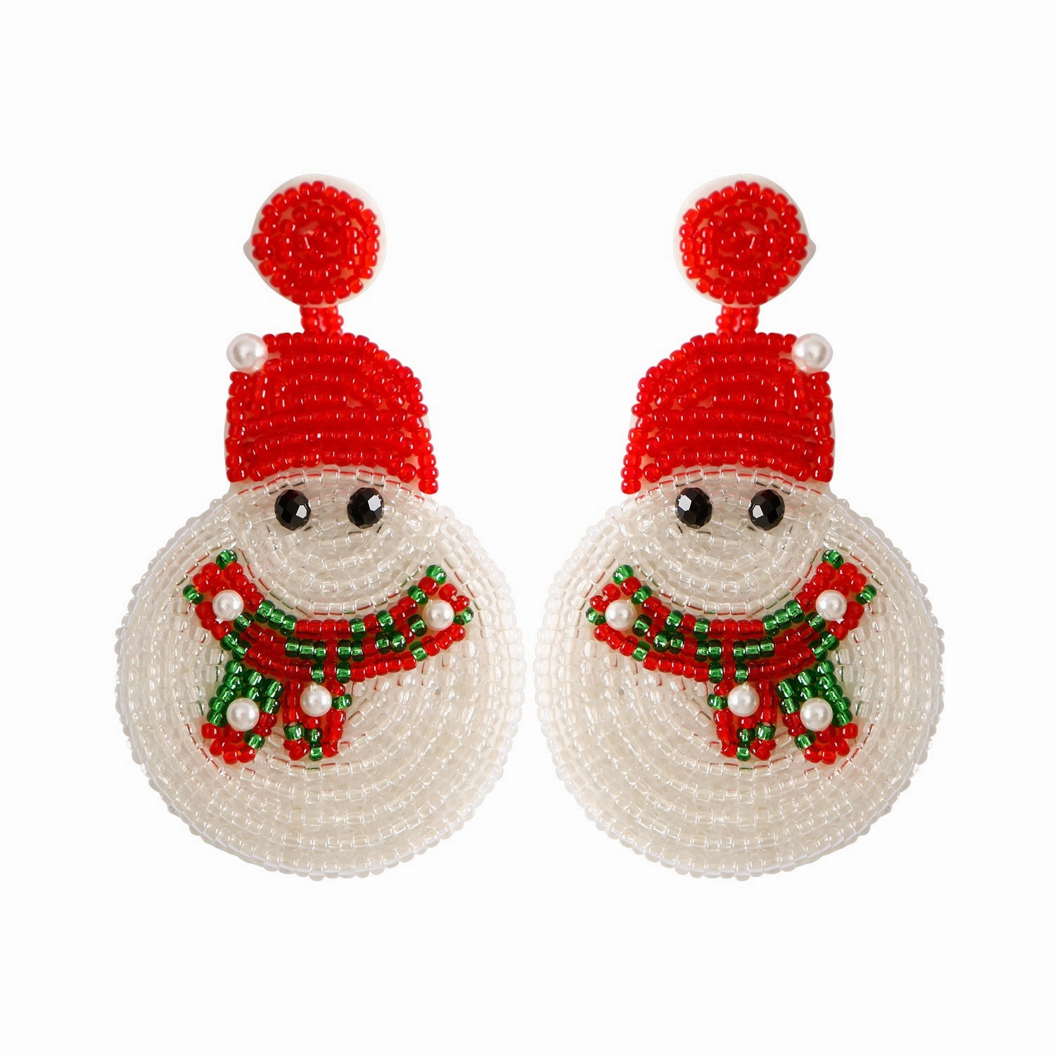 Wholesale Christmas Earrings Little Snowman Cartoon Hand-woven Rice Bead Earrings