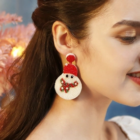 Wholesale Christmas Earrings Little Snowman Cartoon Hand-woven Rice Bead Earrings