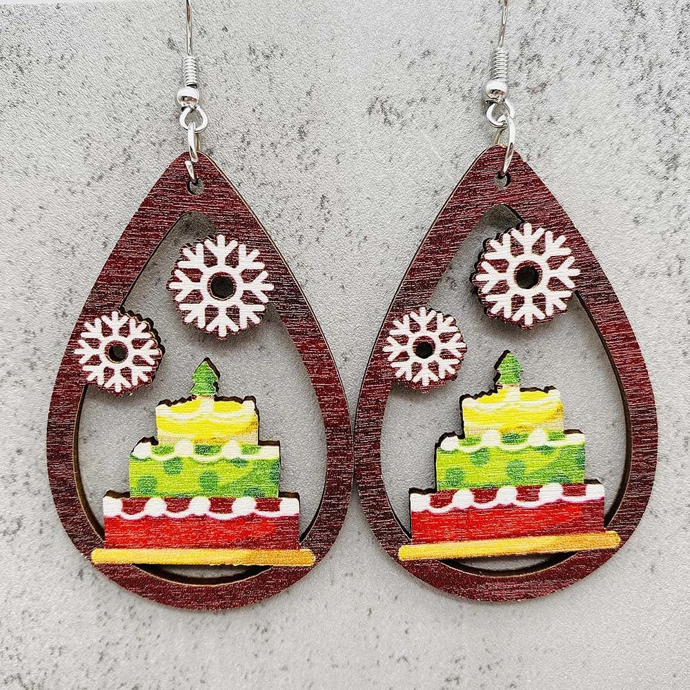 Wholesale Christmas Earrings Santa Hat Football Gloves Bell Print Wooden Earrings
