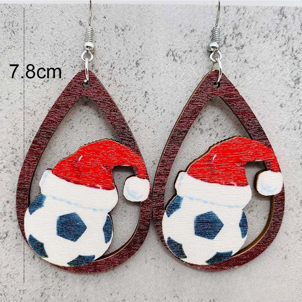 Wholesale Christmas Earrings Santa Hat Football Gloves Bell Print Wooden Earrings