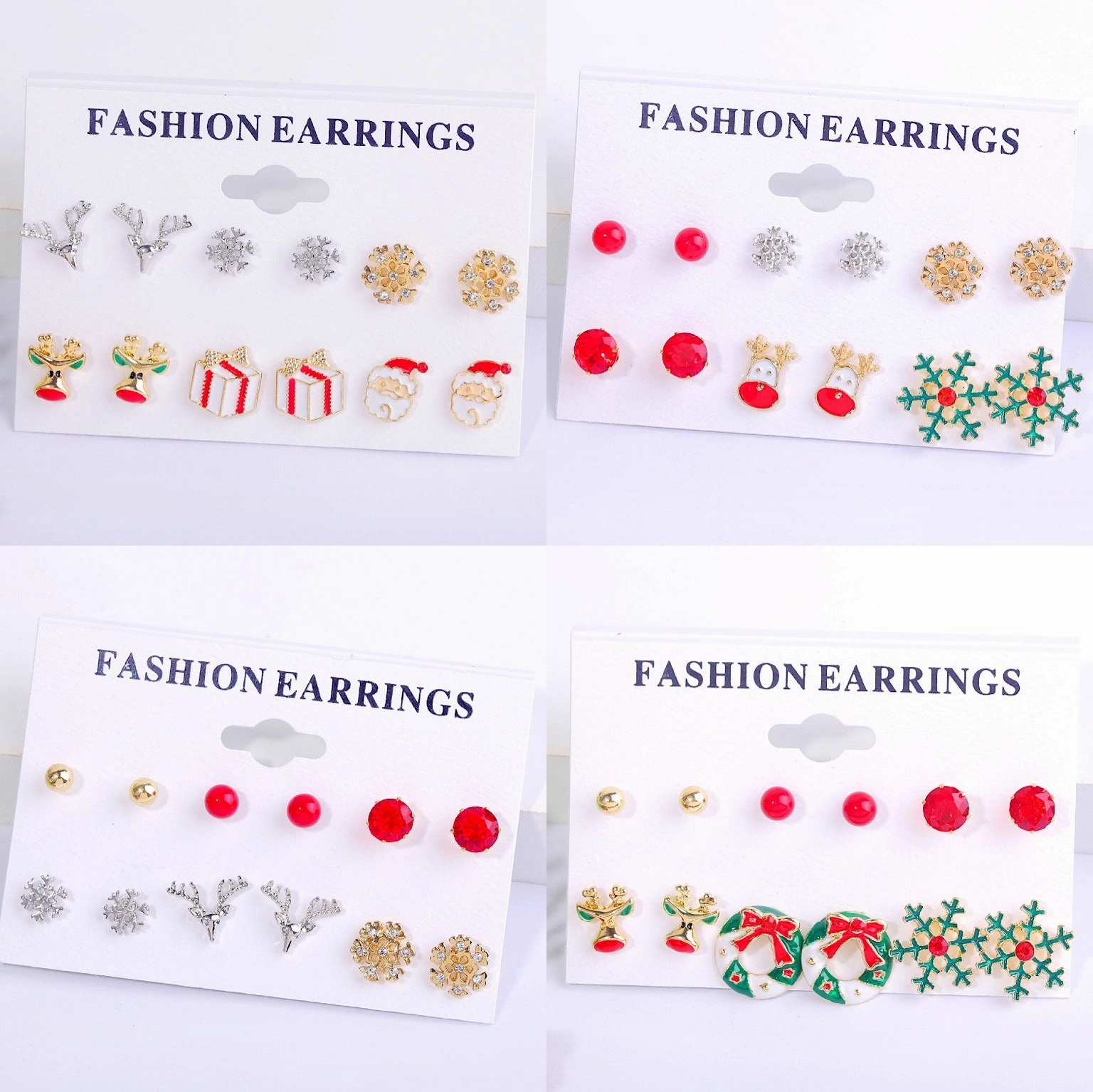 Wholesale Christmas Earrings Set with Diamond Snowflake Christmas Alloy Earrings