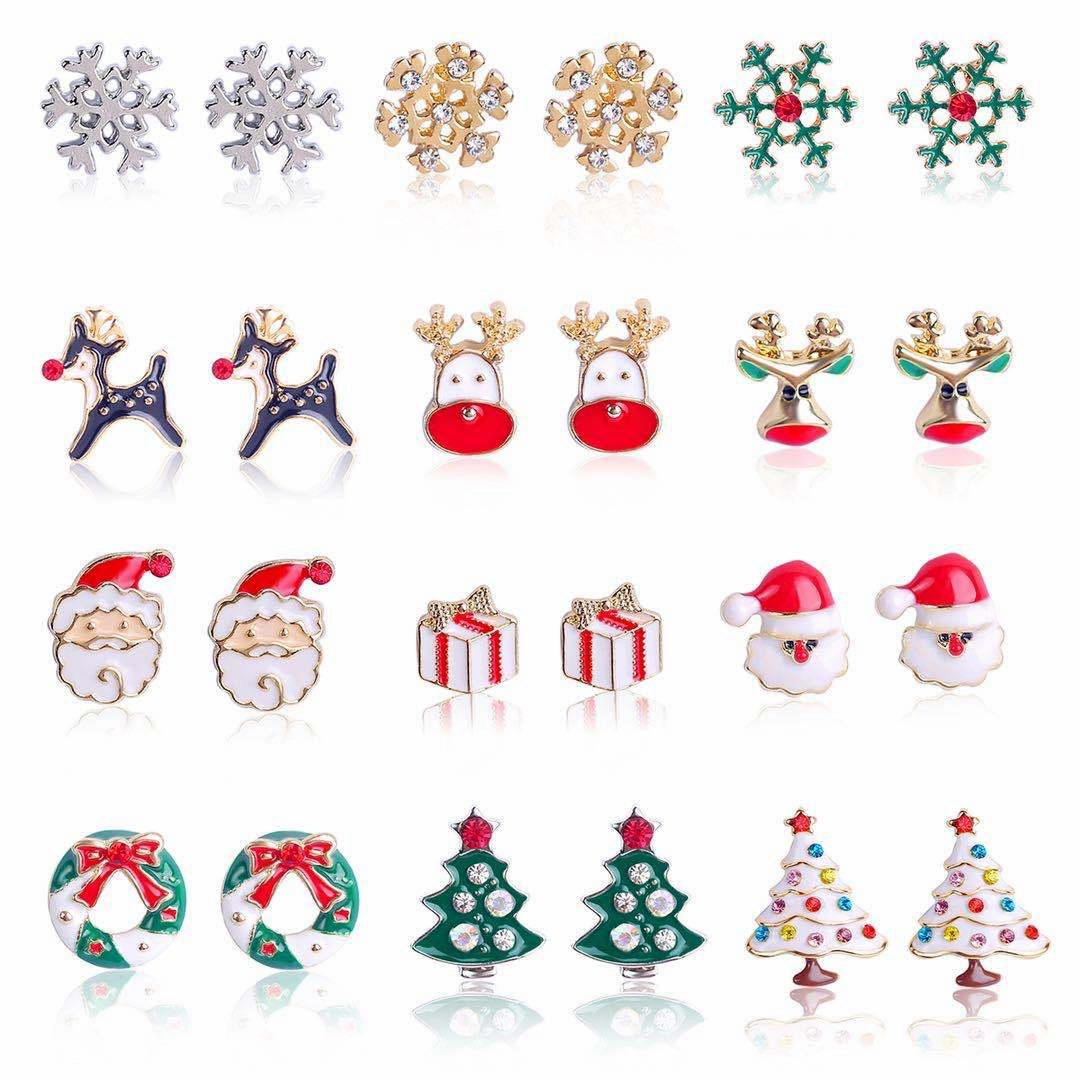 Wholesale Christmas Earrings Set with Diamond Snowflake Christmas Alloy Earrings