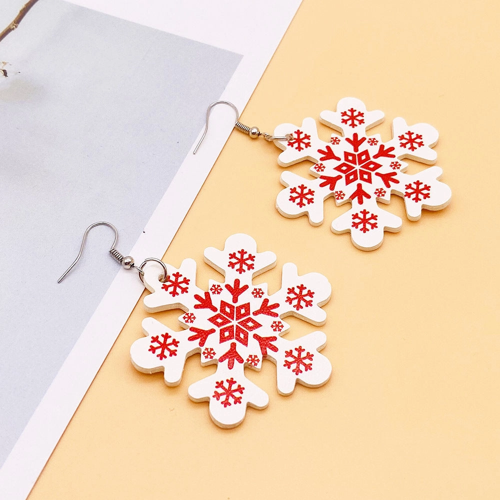 Wholesale Christmas Earrings Snowflake Double Sided Print PU Leather Earrings