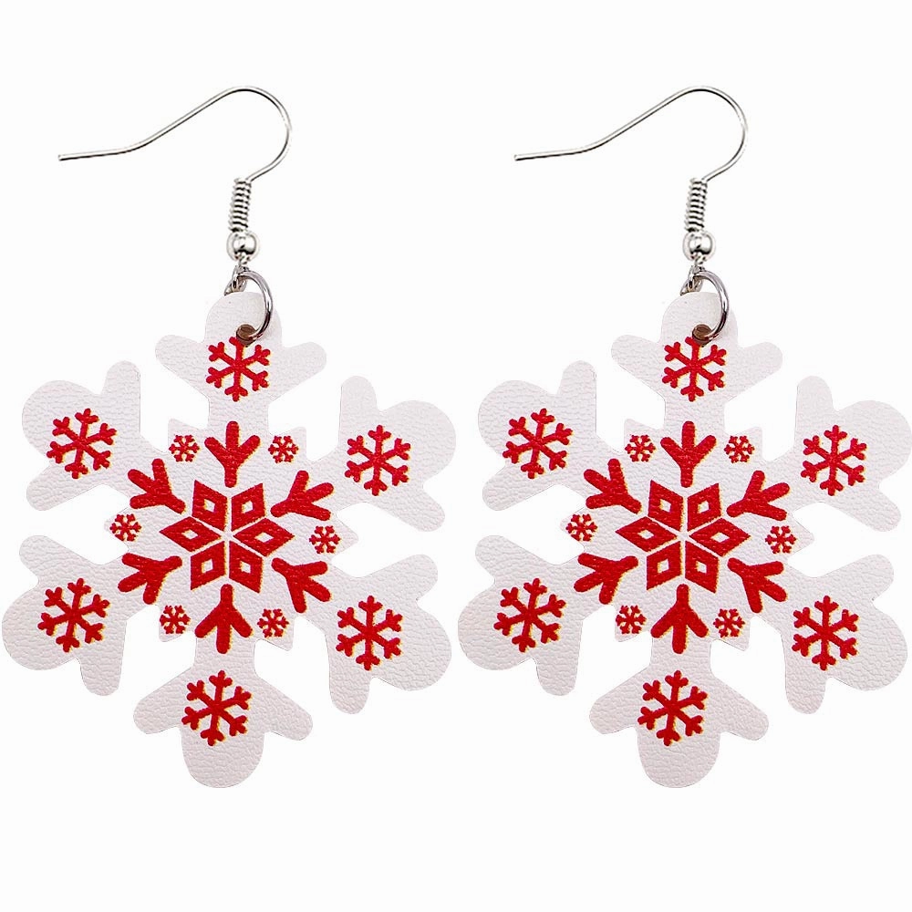 Wholesale Christmas Earrings Snowflake Double Sided Print PU Leather Earrings