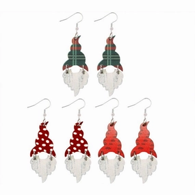 Wholesale Christmas Elf Wood Chips Retro Plaid Polka Dot Christmas Hat Earrings