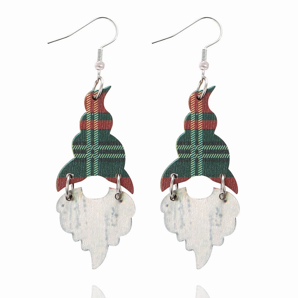 Wholesale Christmas Elf Wood Chips Retro Plaid Polka Dot Christmas Hat Earrings