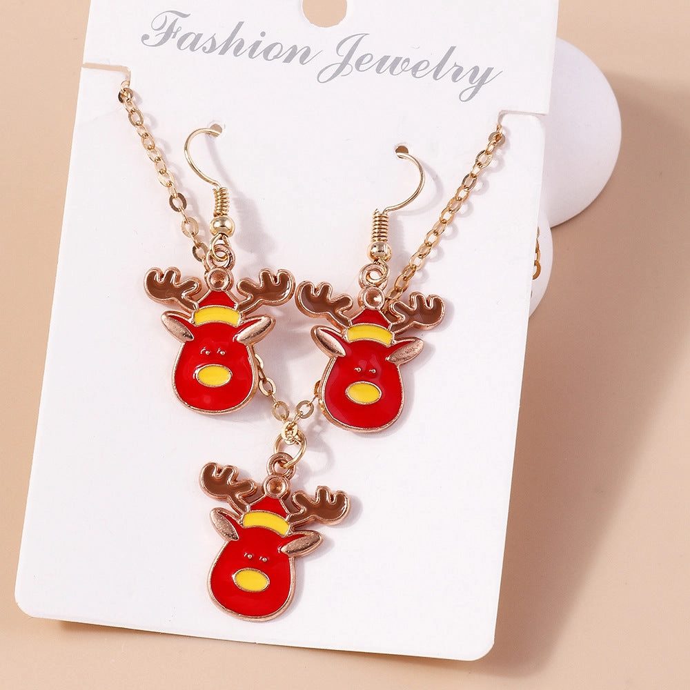 Wholesale Christmas Elk Cane Christmas Tree Snowman  Alloy Necklaces Set