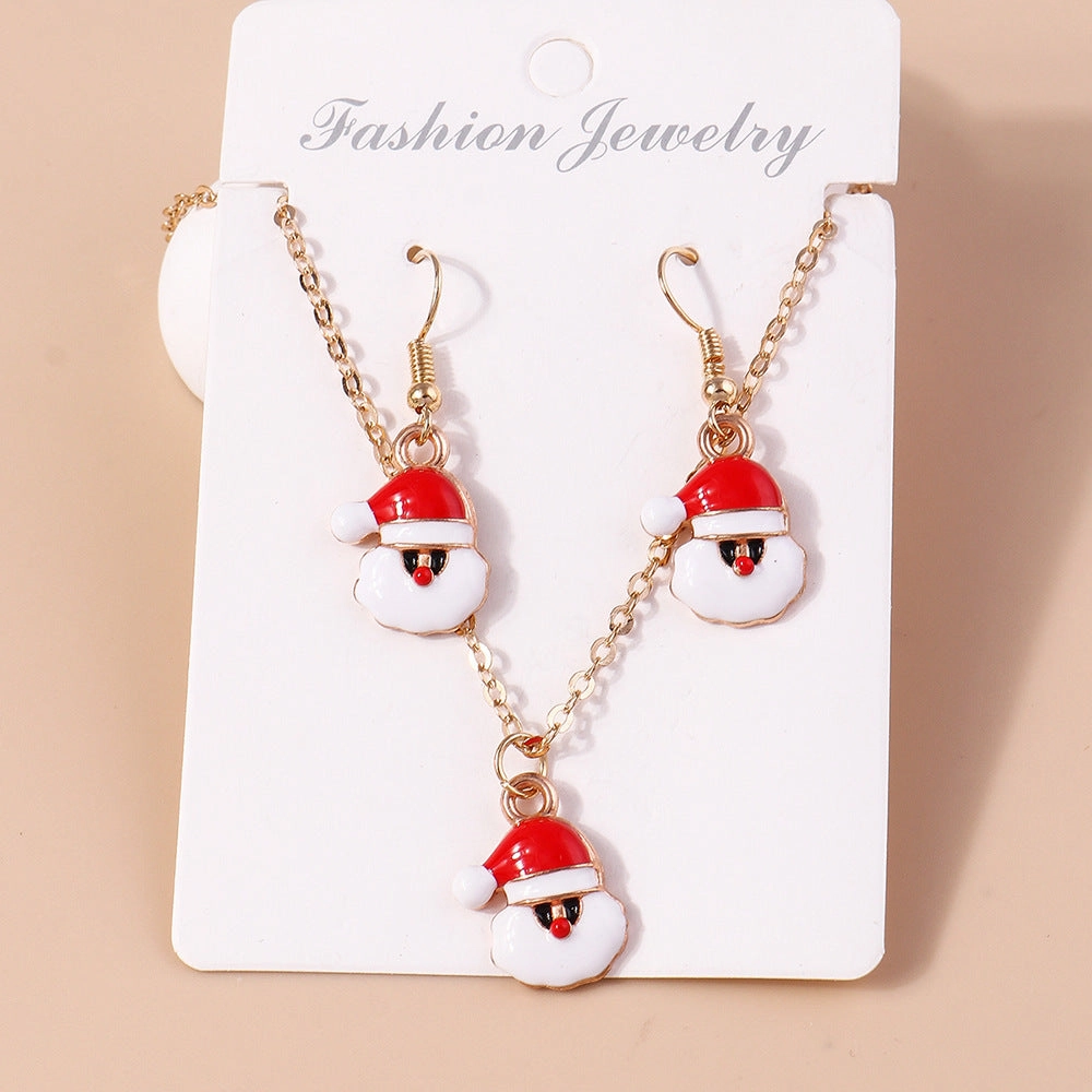 Wholesale Christmas Elk Cane Christmas Tree Snowman  Alloy Necklaces Set