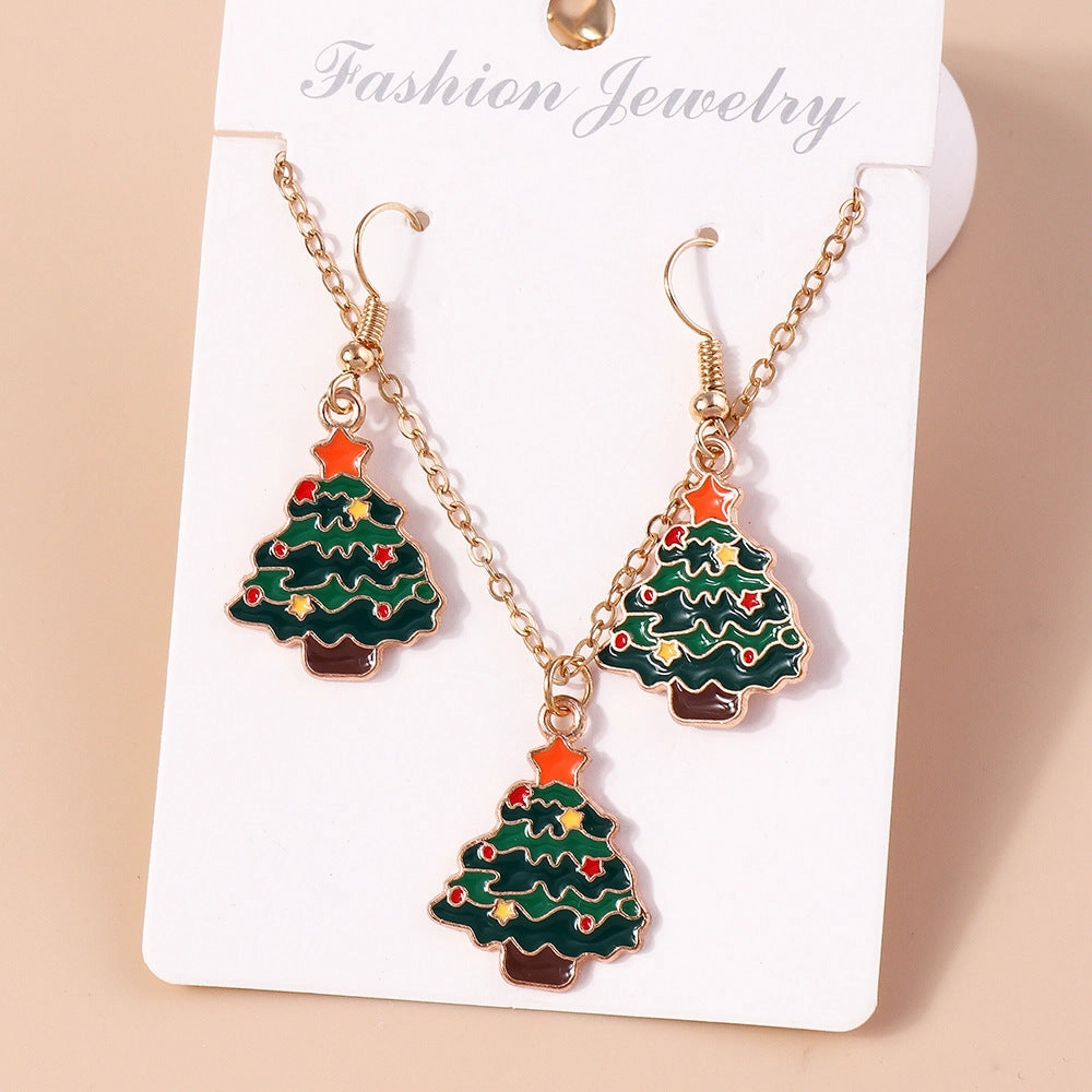 Wholesale Christmas Elk Cane Christmas Tree Snowman  Alloy Necklaces Set