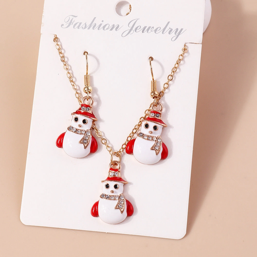 Wholesale Christmas Elk Cane Christmas Tree Snowman  Alloy Necklaces Set